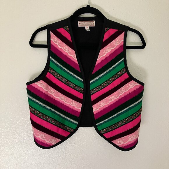 Vintage Aunt Abigail's Attic Striped Fabric Vest Size Medium - Picture 1 of 9